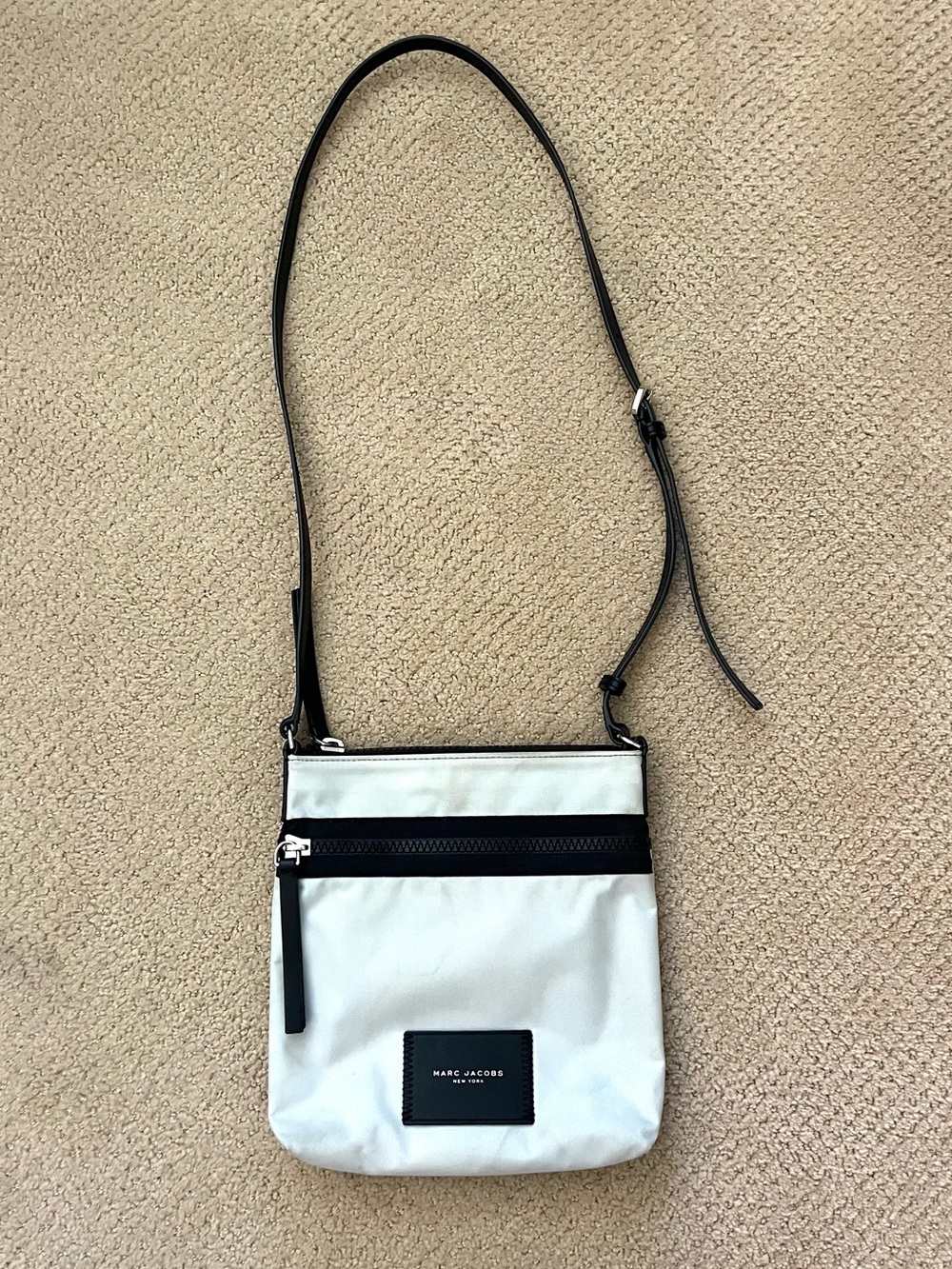 Marc Jacobs Light Gray and Black Nylon Canvas Crossbody Bag